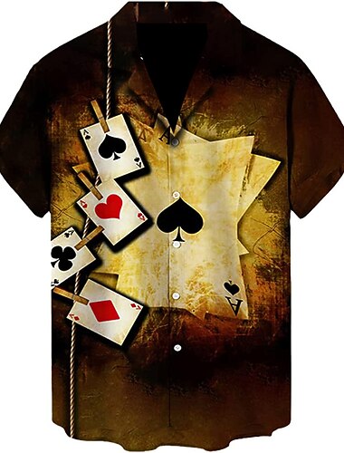 رجالي لعبة البوكر قميص زر حتى القميص كم قصير موضة مصمم كاجوال فضفاض مناسب للبس اليومي شاطئ للربيع والصيف طوي 3D زر أسفل أسود أصفر أحمر أرجواني بني