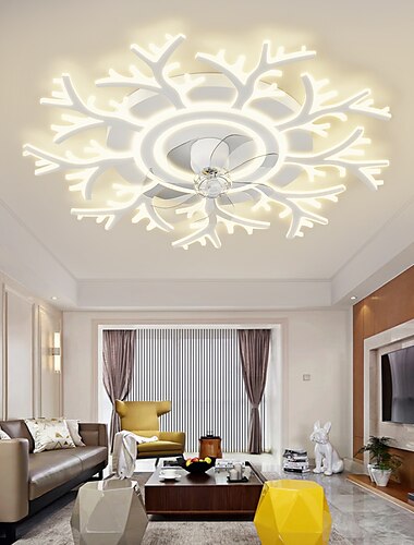  led-plafondventilatoren, dimbaar met afstandsbediening, bloemontwerp, inbouwplafondlamp, acryl lampenkap, kroonluchter, slaapkamer, woonkamer