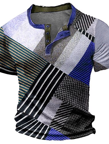  Herren Graphic Farbblock Waffel-Henley-Hemd Tee Vintage-Shirt Kurzarm 3D-Druck Modisch Designer Komfortabel Outdoor Casual Täglich Sommer Schwarz Blau Himmelblau Braun Grau Henley Henley T-Shirt