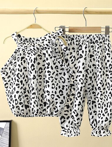  2 Stück Kleinkind Mädchen Tupfen Hosenanzug einstellen Ärmellos Täglich Lässig Baumwolle 3-7 Jahre Sommer Schwarz Weiß Elfenbein