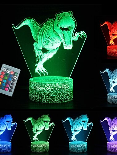  dinosaur leker 16 farger 3d illusjon skrivebordslampe med fjernkontroll nattlys for barn gaver soverom nattbord dekorasjoner