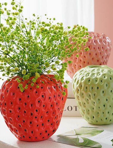  Vases de fraises créatifs arrangements de fleurs en résine décorations douces pour la maison ornements de bureau cadeaux 1pc