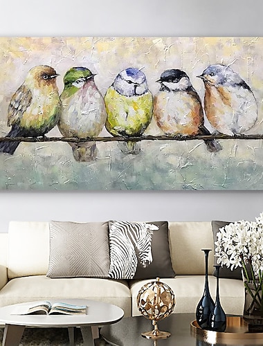  Pintura al óleo pintada a colgar Pintada a mano Horizontal Animales Arte pop Moderno Incluir marco interior / Lona ajustada