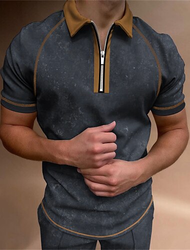  Bărbați Tricou POLO Polo cu fermoar sfert Stradă Zilnic Răsfrânt Quarter Zip Manșon scurt Modă Casual Scrisă Fermoar Quarter Zip Vară Fit regulat Bleumarin Verde Militar Gri Închis Tricou POLO