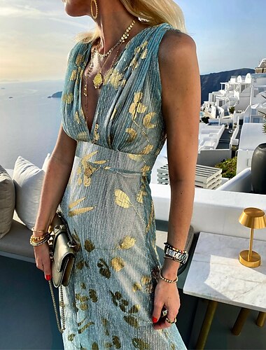  Damen abendkleider Sommerkleid A Linie Kleid kleid lang Schwarz Gelb Rosa Ärmellos Einfarbig Schimmer Sommer Frühling Tiefes V Urlaub Party Urlaub herbstkleider 2023 S M L XL