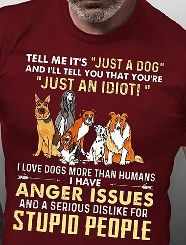  Herren Tiermotiv Hund Buchstabe Grafikdrucke T Shirt Grafischen T-Shirt Baumwolle Kurze Ärmel Grafik Hemd Wein Schwarz Rote Bequemes T-Shirt Urlaub Straße Modedesigner-Kleidung