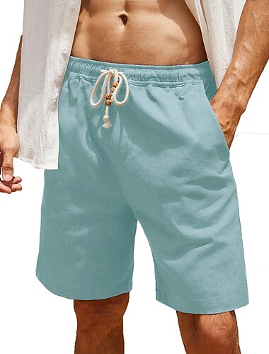 Herren-Shorts Leinen-Shorts Sommer-Baumwoll-Shorts Strand-Shorts Freizeit-Shorts einfarbig weich Outdoor knielang lässig Alltag hawaiianisch klassisch schwarz grau