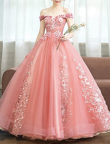  balklänning quinceanera klänningar prinsessklänning röd grön klänning quinceanera golvlängd ärmlös off shoulder polyester med applikationer 2024