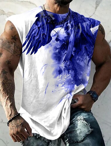  Herren Graphic Tier Adler Shirt Ärmelloses T-Shirt für Männer Ärmellos Gurte T-Shirt 3D-Druck Rundhalsausschnitt Hemd Modisch Designer Muskel Täglich Sport Fitnessstudio Weiß Gelb Rote Frühling Sommer