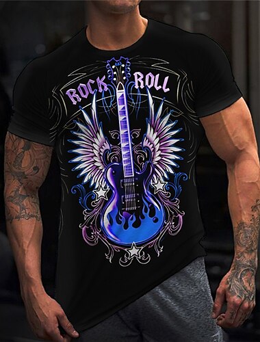  Musikfestival Herren Grafik Gitarre Musikinstrument T Shirt T-Shirt Kurzarm T-Shirt 3D-Druck Rundhalsausschnitt Hemd Vintage Mode Designer Outdoor Lässig Täglich Rote Blau Grün Frühling & Sommer