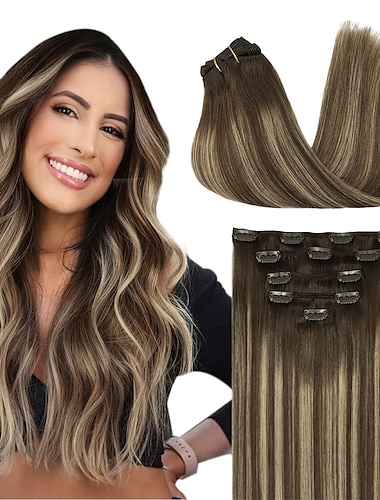  clip dans les extensions de cheveux de vrais cheveux humains 5pcs 80g balayage brun chocolat à blond miel 18 pouces doores extensions de cheveux clip dans les extensions de cheveux raides naturels