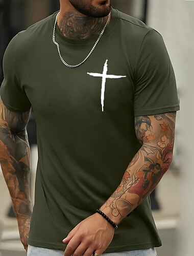  Hombre Estampados Cruz Fe Camiseta Camisetas gráficas Algodón Mangas cortas Gráfico Camisa Negro Blanco Vino Camiseta cómoda Vacaciones Calle Ropa de diseñador de moda