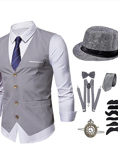  anni '20 gilet cappello accessori detective set il grande gatsby classico ruggente anni '20 papillon costume da uomo vintage cosplay cocktail party matrimonio