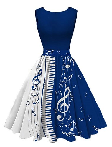  abiti da tè vintage anni '50 da donna abito midi quotidiano vacanza increspato stampa nota girocollo senza maniche sottile estate primavera 2023 vino nero s m l xl