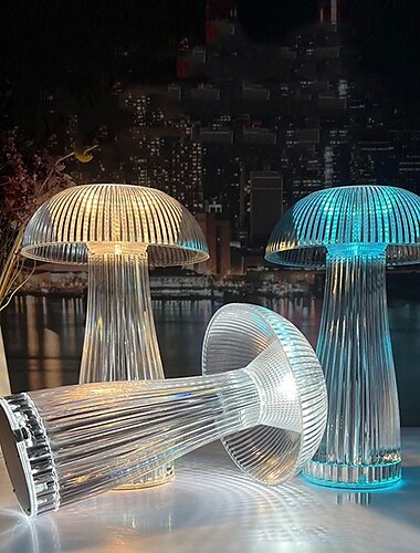  Lámpara de medusas creativa moderna, lámpara de mesa recargable de cristal, luces nocturnas, atenuador táctil de hongo, lámpara rgb, 16 colores para la decoración de la mesita de noche del hogar,