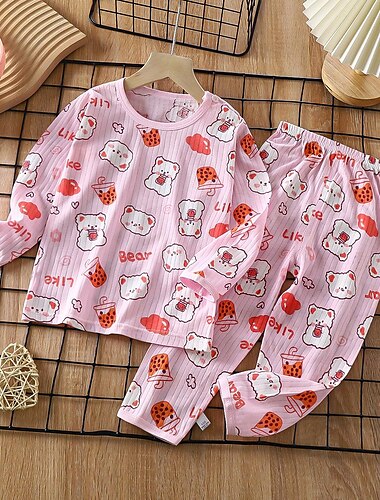  kinderkleidung Jungen 2 Stück Schlafanzug Set Langarm Langarm-Z02-Milchhund Langarm-Z04-Milk Tea Bear Langarm-Z06-Raumschiff Tier Karikatur Sommer Frühling Täglich Heim 7-13 Jahre