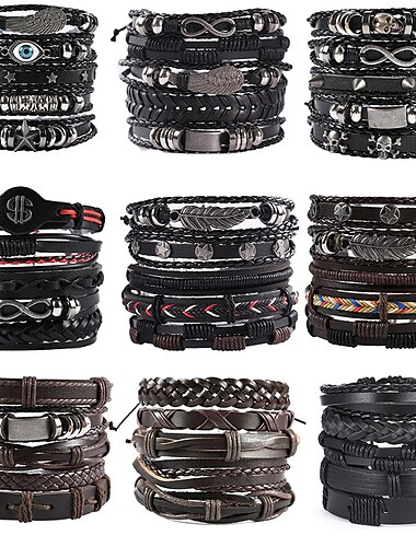  pulsera de cuero tejida a mano para hombre hip hop punk diy set series tocado