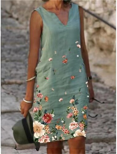  Damen Etuikleid Tank-Top Kleid Kleid drucken Aktiv Modisch Strassenmode Outdoor Urlaub Strasse Lockere Passform Ärmellos V Ausschnitt Schwarz Weiß Rosa Blau Sommer Frühling