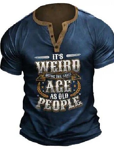  男性用 グラフィック レタード ヘンリーシャツ Tシャツ 半袖 3Dプリント ファッション デザイナー 快適 アウトドア カジュアル 日常 夏 ブラック ブルー ブラウン グリーン ヘンリー ヘンリーTシャツ