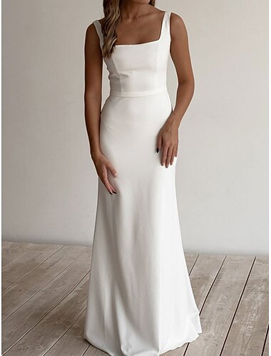  Robes de mariage décontractées à la plage robe simple robe fourreau décolleté carré sans manches longueur de sol en tissu extensible robes de mariée avec ceinture/ruban 2025