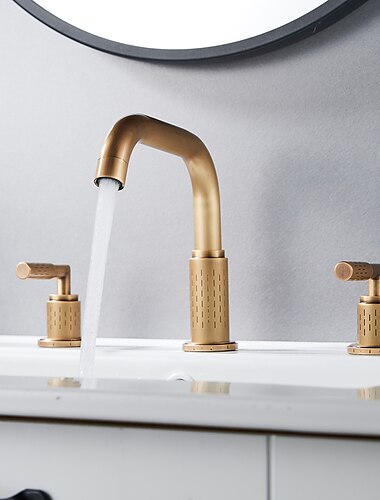  wijdverspreide badkamer wastafel mengkraan 360 graden draaibaar, messing 3 gat 2 handvat wastafelkraan badrandcombinaties, wasruimte wastafel vat waterkraan met warme en koude slang