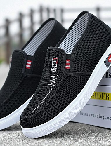  lässige Slip-On-Sneaker aus blauem Canvas für Herren mit weißer Gummisohle für bequemen Tragekomfort im Alltag