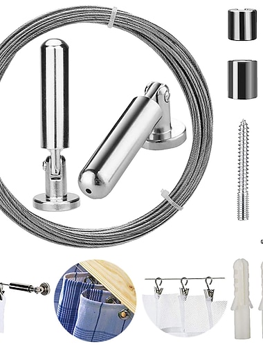  Conjunto de haste de cortina de parede para tapeçaria crianças artesanato decoração de parede kit para pendurar fotos haste de arame de aço inoxidável para pendurar fotos fio de varal fio de cortina