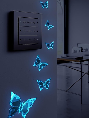  1 sett, glød i mørket sommerfugl veggklistremerker, lysende veggdekor, blå