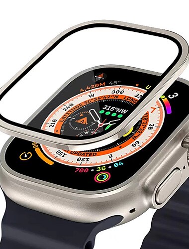  cas de montre pour apple watch ultra 49mm protecteur d'écran 49mm 9h verre trempé cadre en alliage de titane garder l'original sensible au toucher léger film de protection en verre pour iwatch ultra
