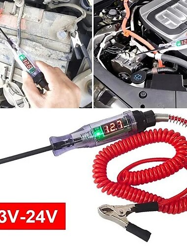  Car Test Pen Circuit Tester DC Truck Voltage Digital Display Long Probe Pen With Light Automotive Diagnostic Tools Auto Repair Tool