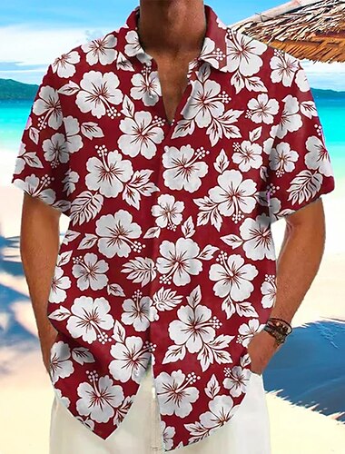  Herren Tropische Blumen Blumen / Pflanzen Sommerhemd Lässiges Hemd Strandhemd Kurzarm Hemd Kargen Modisch Klassisch Brautkleider schlicht Urlaub Hawaiianisch Festtage Rote Blau Grün S M L