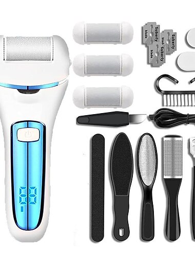  足用の電動カルスリムーバー 充電式フットファイルペディキュアキット 防水 2 スピードフットスクラバー プロフェッショナルなフットケアツール デッドスキン用 ひびの入ったヒール 3 ローラーヘッド付き