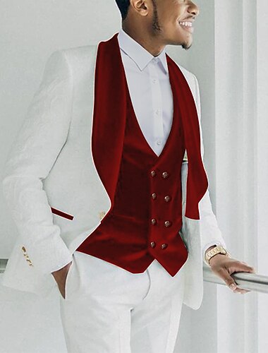  Heren Feest Bruiloft Smoking Rood Bordeaux Effen Standaard pasvorm 3-delige set Enkele rij knopen met één knoop