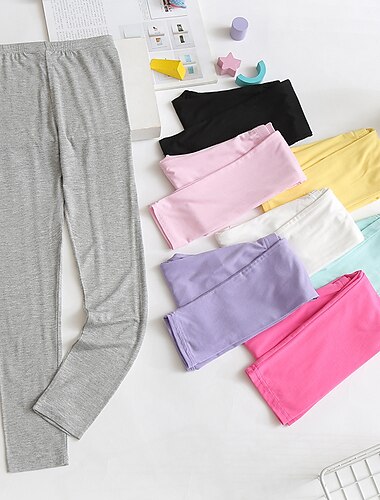  Leggings Enfants Fille Couleur unie Actif Ecole Coton 7-13 ans Eté Noir Blanche Rose Claire