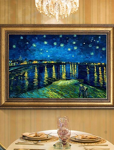  Pintura al óleo hecha a mano lienzo decoración de arte de la pared impresión de van gogh pintura famosa cielo estrellado sobre el ródano para la decoración del hogar pintura enrollada sin marco sin