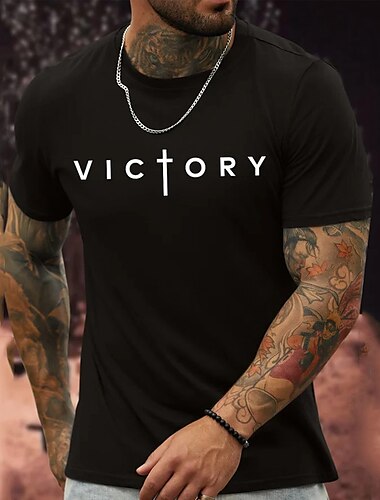  Herr Bokstav Grafiska tryck Tro T-shirt Grafiska utslagsplatser 100 % bomull Kortärmad Grafisk Skjorta Svart Vit Mörk marin Bekväm t-shirt Semester Gata Modedesignerkläder