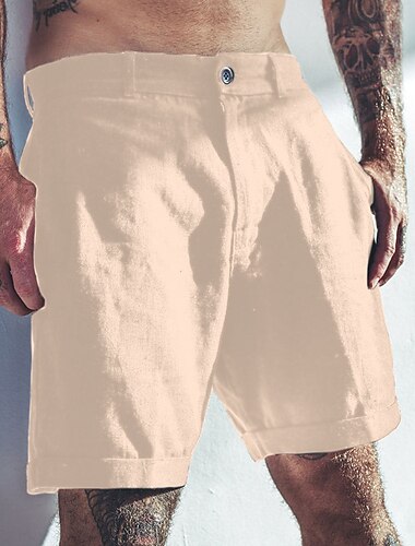  Herren Shorts Kurze Hosen Leinenshorts Kurze Hosen Sommer-Shorts Tasche Glatt Komfort Atmungsaktiv Outdoor Täglich Ausgehen Modisch Brautkleider schlicht Schwarz Weiß