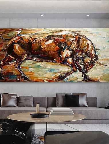 Pintura al óleo pintada a colgar Pintada a mano Panorámica horizontal Animales Moderno Sin marco interior  (sin marco)