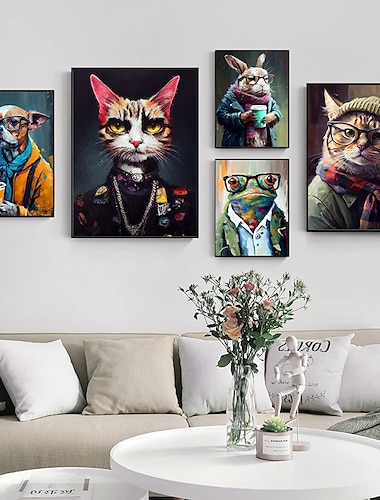  1pc punk rock gato retrato pintura al óleo arte de la pared obra de arte original impresión felino anmail mpressionist decoración del hogar casa de animales decoración de mascotas