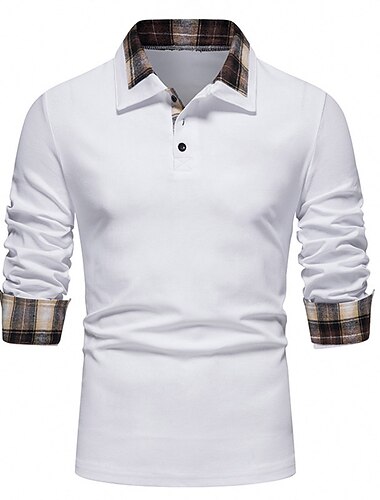  Herren Lässiges Hemd Poloshirt Outdoor Geschäft Polo-Kragen Klassisch Langarm Basic Klassisch Feste Farbe Plaid Formaler Stil Knopf vorne Frühling Herbst Regular Fit Schwarz Weiß Dunkelgray Grau