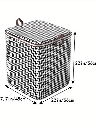  1pc bolsa de armazenamento de roupas, bolsa de armazenamento de tecido dobrável padrão houndstooth, bolsa de armazenamento de colcha de algodão à prova d'água à prova d'água de grande capacidade,