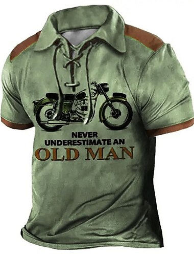 Herren Buchstabe Grafik-Drucke Vintage Motorräder Poloshirt Golfhemd Langarm Hemd Umlegekragen Outdoor Strasse Meerblau Blau Braun Grün Khaki Kordelzug Bedruckt Bekleidung Sport Modisch Strassenmode