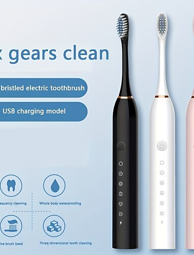  Sonic Electric Toothbrush For Adults - Electric Rechargeable Toothbrush With 4 Brush Heads, 3 Hours Fast Charge For 60 Days, 6 Modes IPX7 Waterproof, 2 Mins Smart Timer Rechargeable Toothbrush