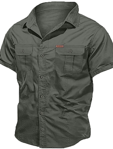 Voor heren Overhemd Werkkleding shirts Normaal shirt Werkhemden Overhemd met knopen Cargoshirt Zwart Marineblauw khaki Leger Groen Beige Korte mouw Effen Strijkijzer Vakantie Uitgaan Button-omlaag
