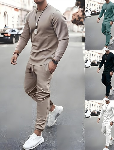  Hombre Tracksuit Sudadera Trajes para correr Negro Blanco Rosa Rojo Azul Piscina Cuello Barco Color sólido Deporte Ropa deportiva Casual Ropa Sudaderas con capucha Sudaderas Manga Larga