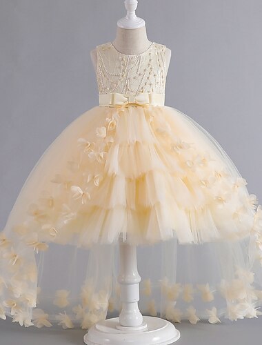  Princesse Longueur Sol Robe de Demoiselle d'Honneur Fille Blanc de neige Filles Jolie robe de bal Tulle avec Pétale Brille & Scintille Ajustement 3-16 ans