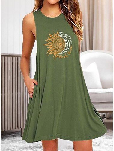  Mujer Talla Grande Ropa de salón Bata de noche Camisa de dormir Vestidos Flor Básico Casual Confort Hogar Diario Vacaciones Algodón Transpirable Cuello Barco Sin Mangas Bolsillo Verano Primavera