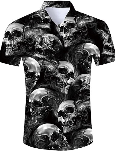  Per uomo Teschio Camicia Camicia con Bottoni Manica Corta Moda Cool Punk & Gotico Streetwear Casuale Quotidiano Estate Primavera Collo ripiegato Stampato Bottonato Nero Rosso Viola Nero - bianco