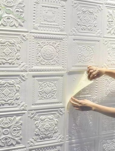  cool wallpapers wit schuim muurschildering wandpaneel peel and stick muursticker bloemen verwijderbare wandbekleding, pvc/vinyl materiaal zelfklevend behang, kamer wandbekleding voor huisdecoratie