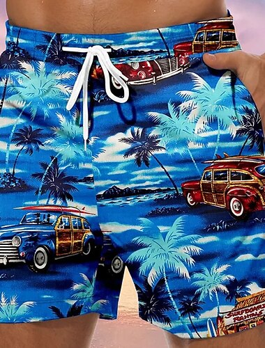  Per uomo Auto Albero di Cocco Stampe Grafiche Pantaloncini da mare Pantaloncini da Surf Costume nuoto a pantaloncino Misura del girovita medio Hawaiano Boho Casuale Quotidiano Ferie Coulisse con